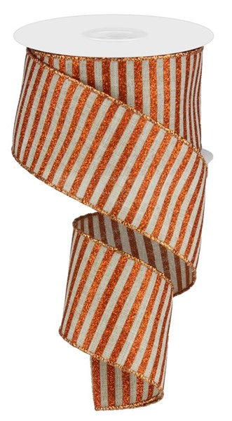 RG0169518  2.5" x 10yd Glitter Stripe On Royal Natural/Bright Orange