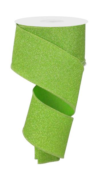 RGE1790LT  2.5" x 10yd Fine Glitter On Faux Royal Fresh Green