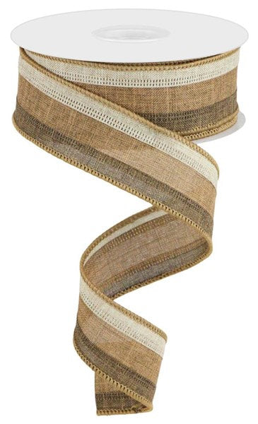 RG0160104 1.5"X10yd 3 Color 3 In 1 Royal Burlap Natural/Brown Tan/Brown