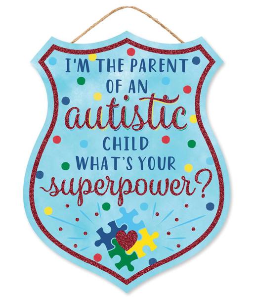 AP8919  12"H x 9.5"L Parent/Autistic Child Badge Turq/Red/Yllw/Blue