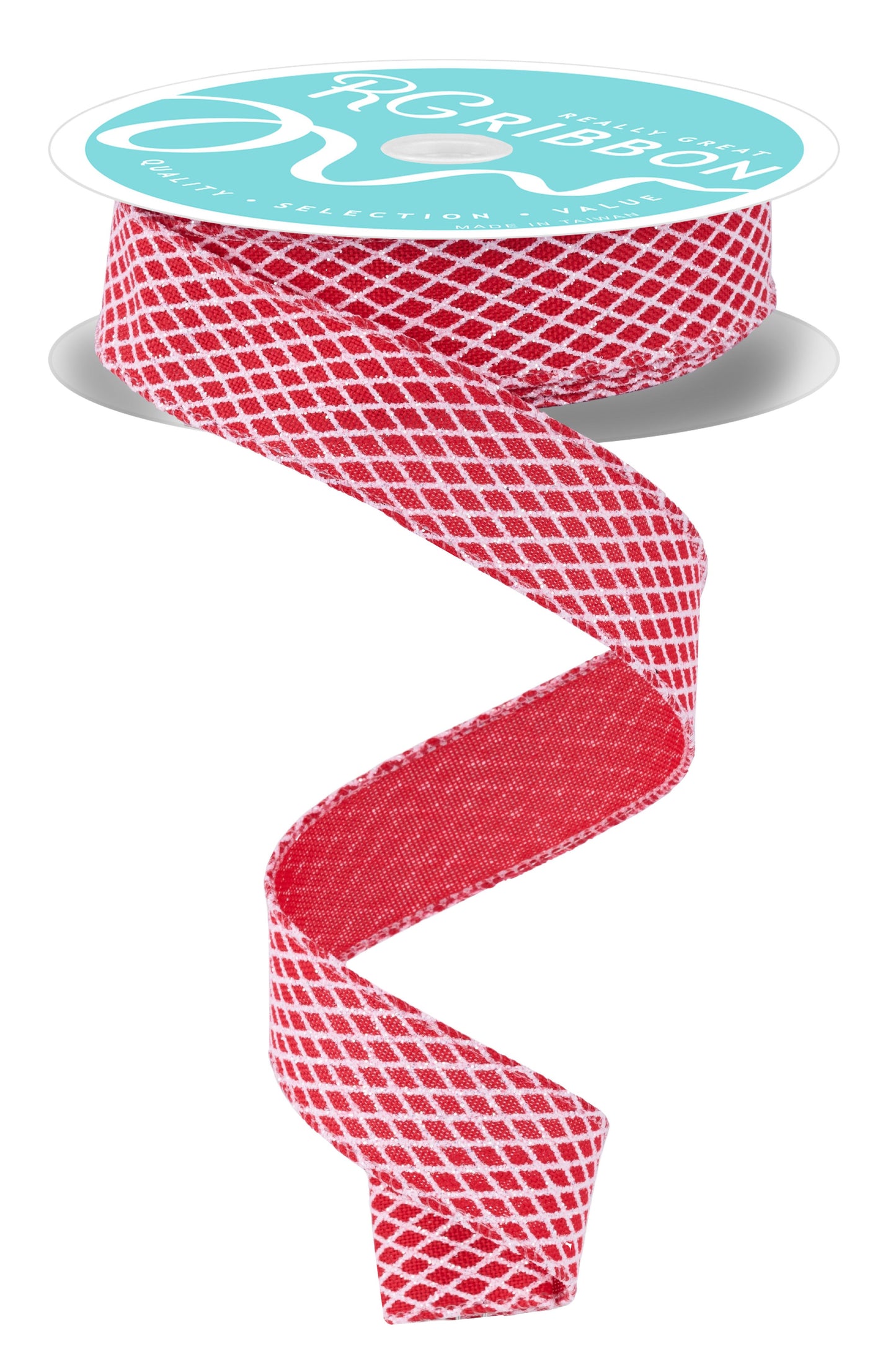 RGF769524  7/8" x 10yd Mini Harlequin Ribbon – Red/White – Wired Ribbon