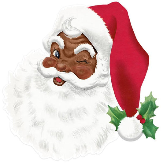 MD1352  12"H x 11.75"L Metal Embossed Santa Face White/Red/Green