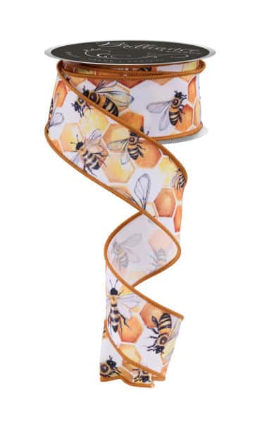 LS1024  1.5" x 10yd Honeycomb Bees Multi Yellow
