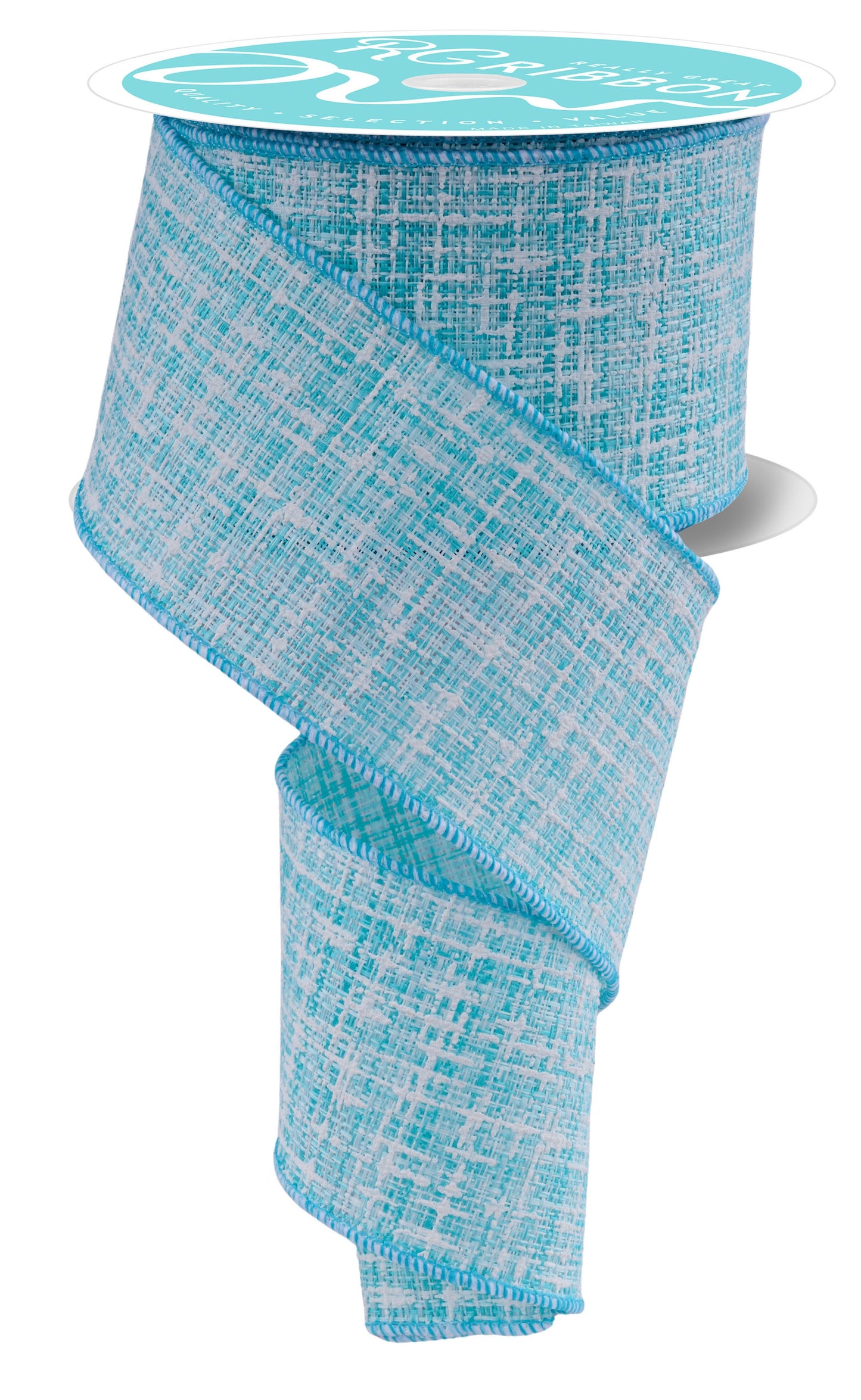 RGF1693A2  2.5" x 10yd Knit Look Texture Ribbon – Turquoise/White – Wired Ribbon