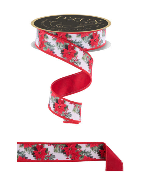 LX1121D7  1.5" x 10yd Poinsettia Garland/Fused Red/Green Multi