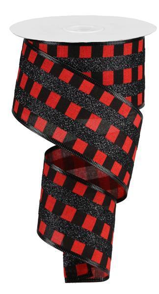 RG882724     2.5" x 10yd  2.5" x 10yd Glitter Stripes On Royal    Red/Black