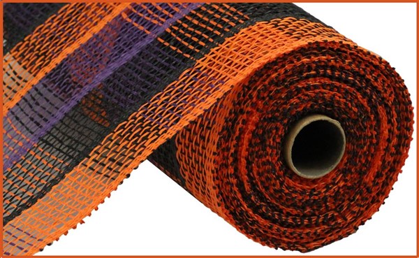RP813652  10" x 10yd Poly Burlap Check Mesh Orange/Black/Purple
