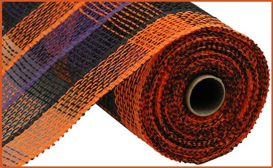 RP813652  10" x 10yd Poly Burlap Check Mesh Orange/Black/Purple