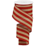 RGA126201 Vertical Stripe on Cross Royal Canvas 10 Yards Beige Red