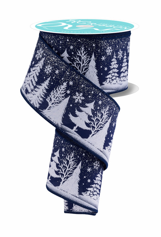 RGF178519  2.5" x 10yd Snowflake/Tree Navy Blue/Silver