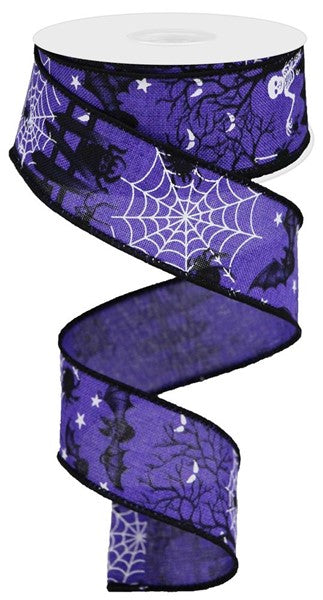 RGA180923  1.5" x 10yd Halloween On Royal Purple/Black/White