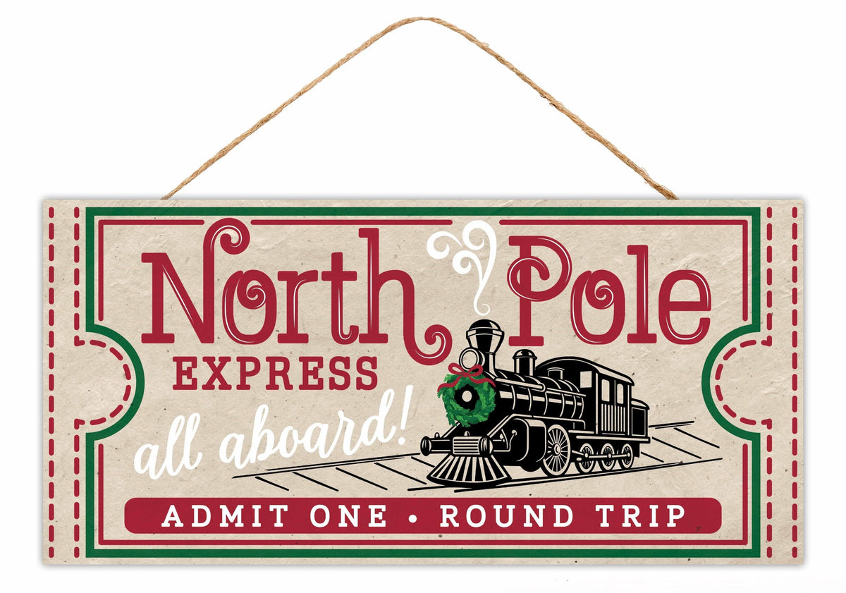 AP7450  12.5"L x 6"H North Pole Ticket Sign    Natural/Black/Red/Emerald