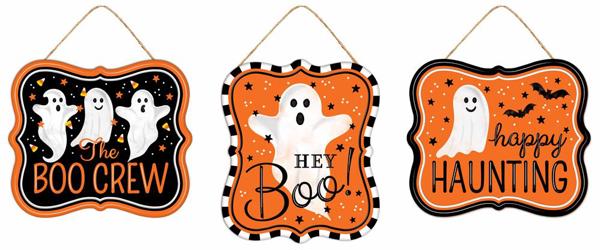 MD120820   7"Lx6"H Tin Matte Ghost Signs    Black/White/Orange