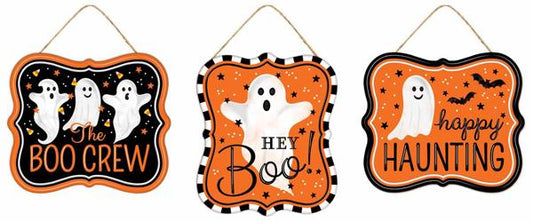 MD120820   7"Lx6"H Tin Matte Ghost Signs    Black/White/Orange