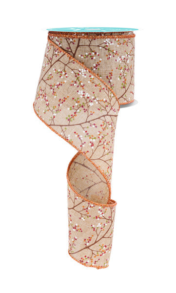 RGF147501 2.5" x 10yd Mini Berry Branch Lt Beige/Orng/Burg/Grn