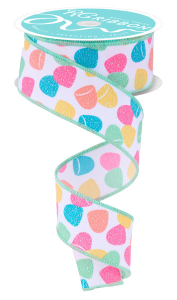 RGF1630AK  1.5" x 10yd Gumdrops White/Pastel