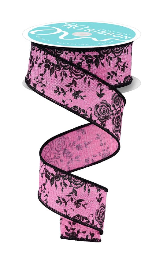 RGH130222   1.5" x 10yd Mini Rose   Pink/Black