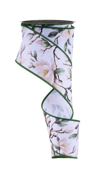 LS101527  2.5" x 10yd Magnolias White/Cream/Green