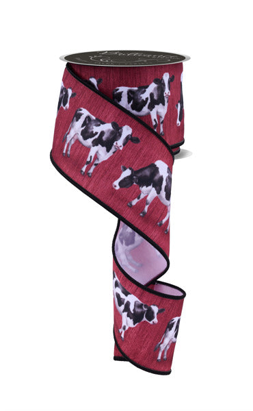 LS100405  2.5" x 10yd Cows Burgundy/Black/White