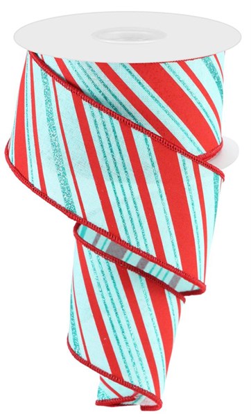 RGC1611H1  2.5" x 10yd Peppermint Stripes Ice Blue/Red