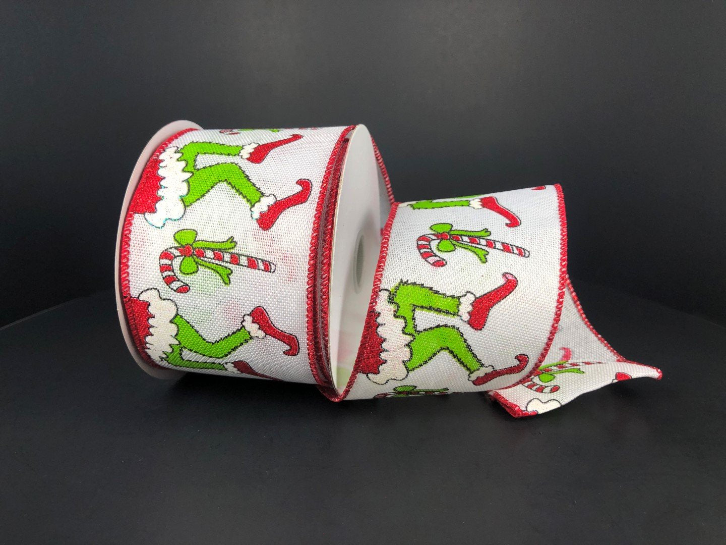 71119-40-12 2.5''X10Y Monster Leg Ribbon White/Green/Red (Red Trim)