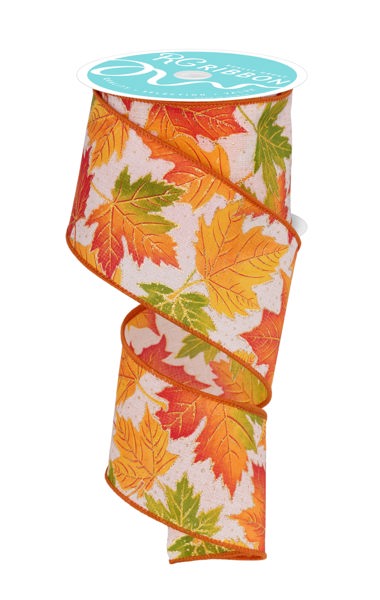 RGF1471 2.5" x 10yd Autumn Leaves Orange/Yellow/Green