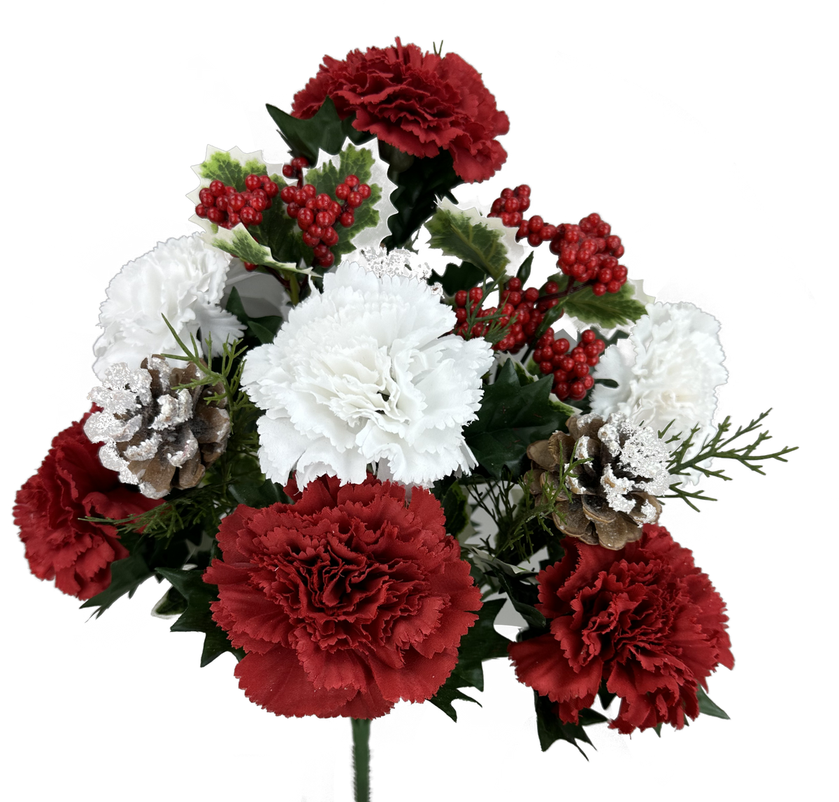 86157RDWT   17H  Carnation Pinecone Bush x 14   Red/White
