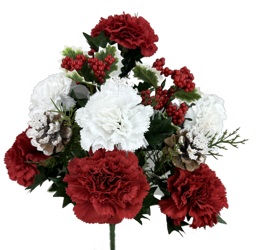86157RDWT   17H  Carnation Pinecone Bush x 14   Red/White