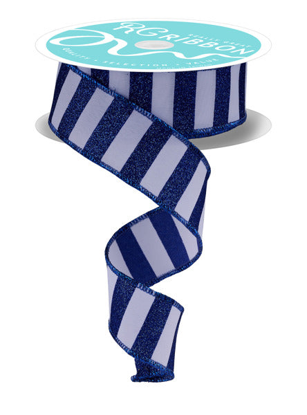 RGF1966WR  1.5" x 10yd Horizontal Glitter Stripes White/Royal Blue