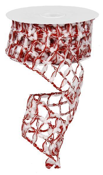 RW7221W7   2.5" X 10Yd Jute Netting W/Snowball   Red/White
