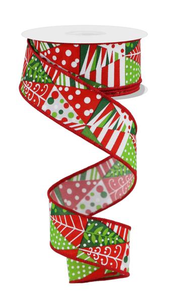 RGE1836R9   1.5" x 10yd Triangle Multi Tree  White/Red/Green