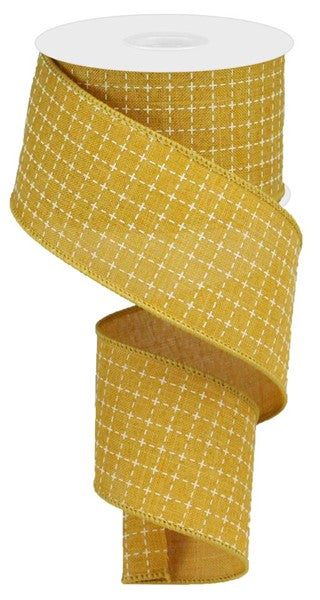 RGA10455W  2.5" x 10yd Raised Stitched Squares/Royal Dk Mustard/Cream