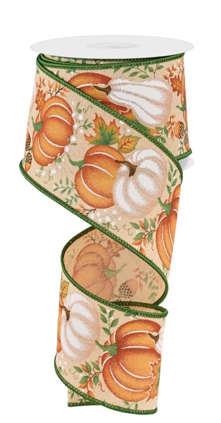RGE19872J    2.5" x 10yd Pumpkin/Gourd/Leaves      Tan/Orng/Sage