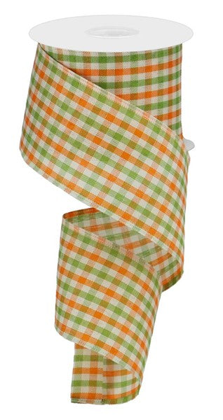 RGA1103K5   2.5" x 10yd Woven Gingham Check   Orange/Moss/Ivory