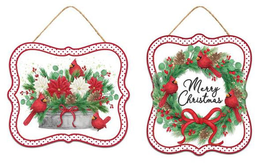 MD1168    7"H x 6"L Christmas Cardinal Sign    Red/White/Green