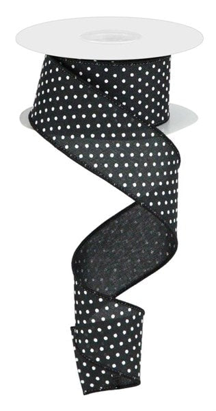 RG0165102       1.5"X10yd White Raised Swiss Dots on Royal      Black/White