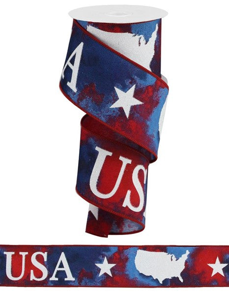 RGB1307A1  2.5" x 10yd Patriotic Symbols/Watercolor White/Red/Blue