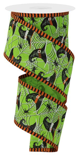 RGA8839E9  2.5" x 10yd Witch Hats/Spiders/Stripe Fresh Green/Grey/Orange