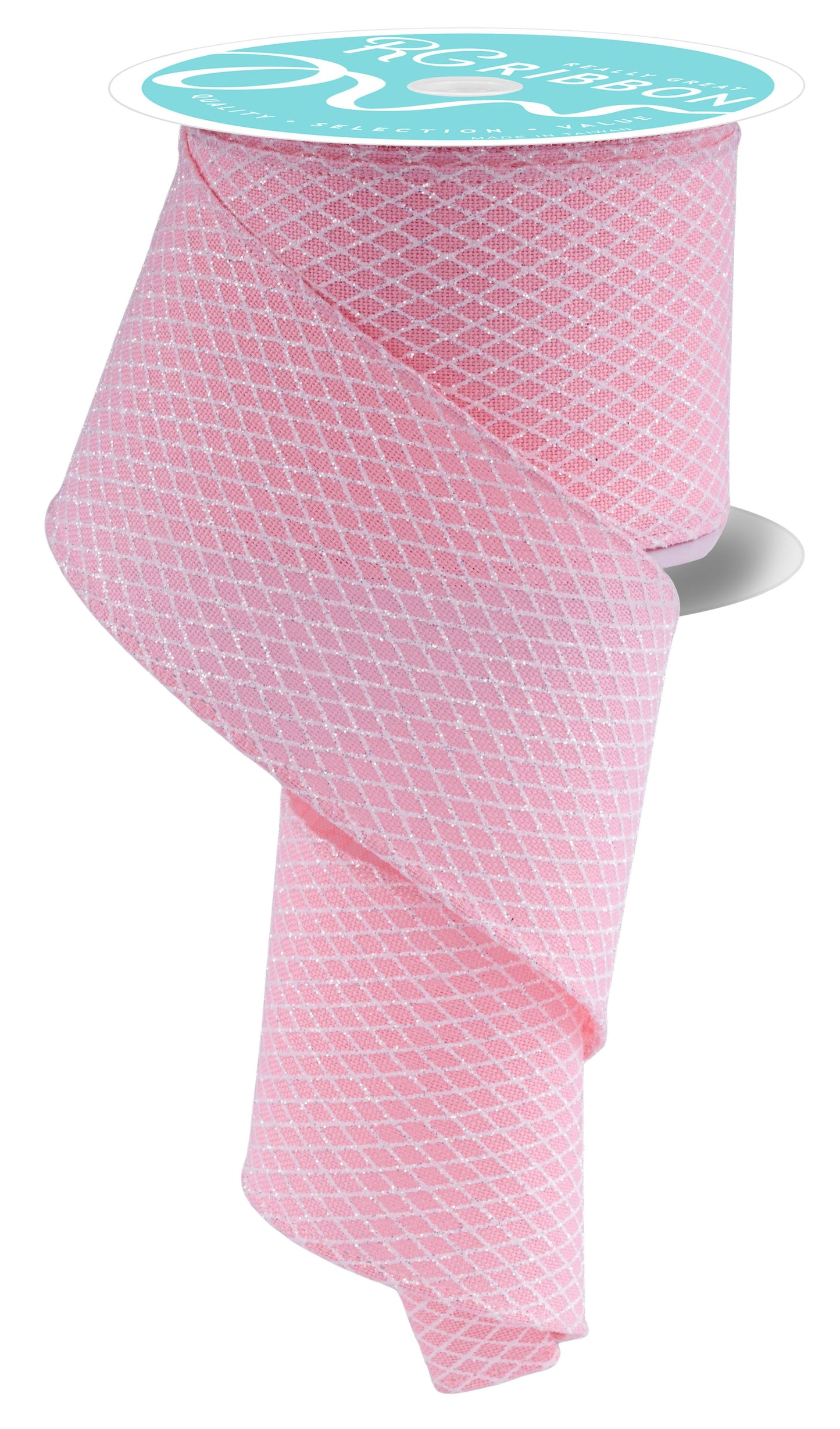 RGF1696EH  2.5" x 10yd Mini Harlequin Christmas Ribbon – Rose/White – Wired Holiday Ribbon