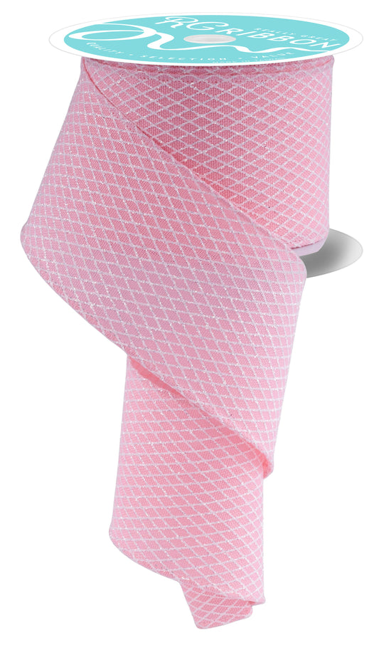 RGF1696EH  2.5" x 10yd Mini Harlequin Christmas Ribbon – Rose/White – Wired Holiday Ribbon