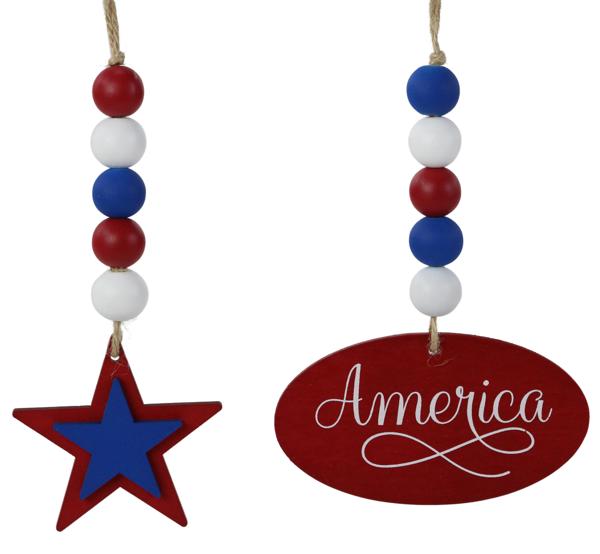 HJ904599   6.5"-6.85"L Wood America Orn   Red/Royal Blue/White