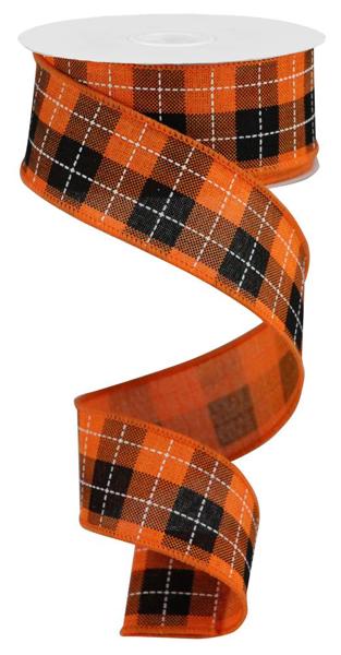 RGA184920  1.5" x 10yd Printed Woven Check On Royal Orange/Black/White