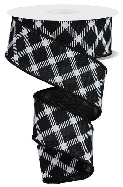 RGE161002    1.5" x 10yd Diamnd Check/Faux Royal Burlap   Black/White