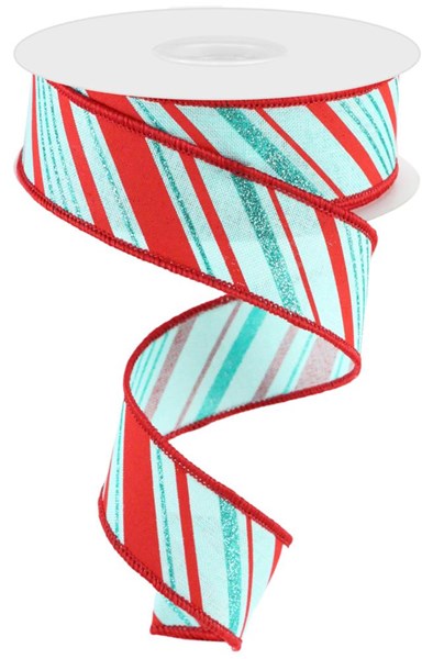 RGC1610H1  1.5" x 10yd Peppermint Stripes Ice Blue/Red