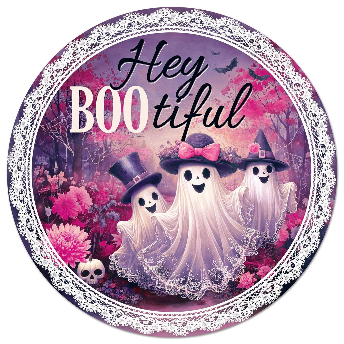 MD1895M4   12"Dia "Hey Boo-Tiful" W/Ghosts Sign     White/Quartz/Black