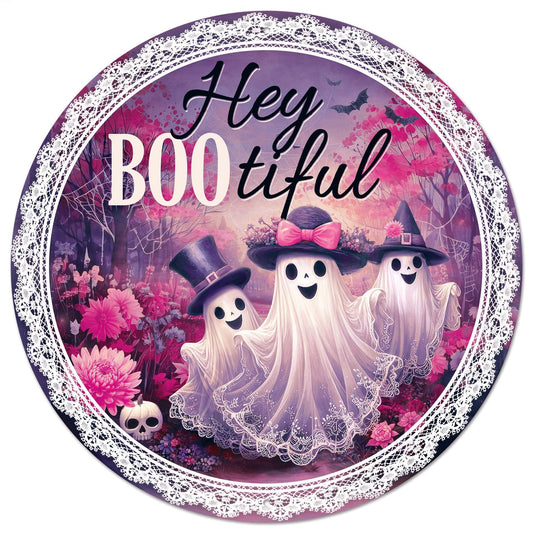 MD1895M4   12"Dia "Hey Boo-Tiful" W/Ghosts Sign     White/Quartz/Black