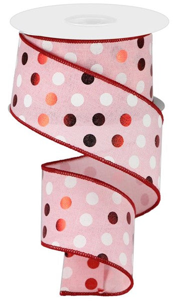 RGA139015  2.5" x 10yd Metallic Dots On Royal Pale Pink/Red/White