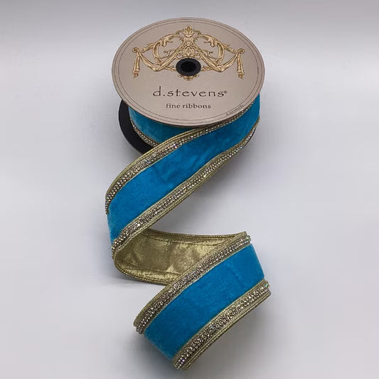 ds05-1748   2.5"X5YDS   Velvet Iris Crystal Side Trim,   Ocean Blue