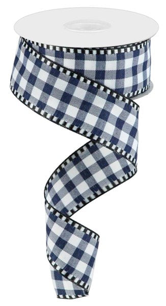 RW8139 1.5”x10YD Gingham Check Navy Blue/White