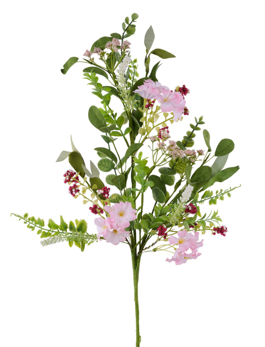 FH822585   27"L Flower/Bead/Spike/Boxwood Spray   Pink/Red/Green